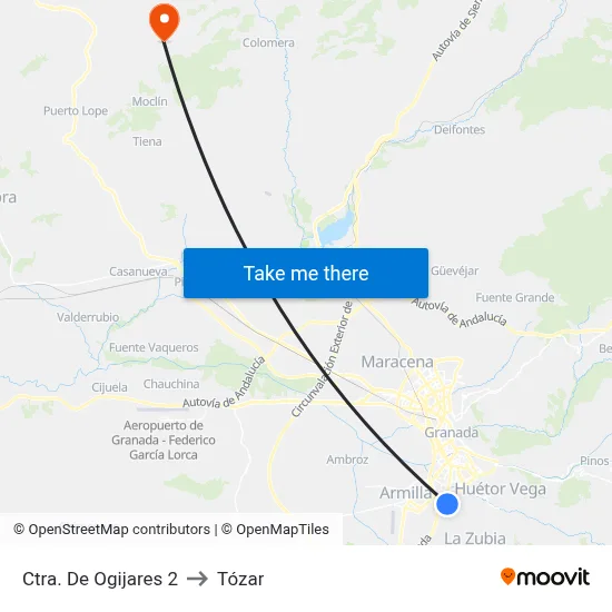 Ctra. De Ogijares 2 to Tózar map