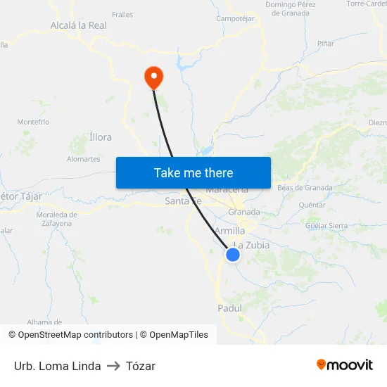 Urb. Loma Linda to Tózar map