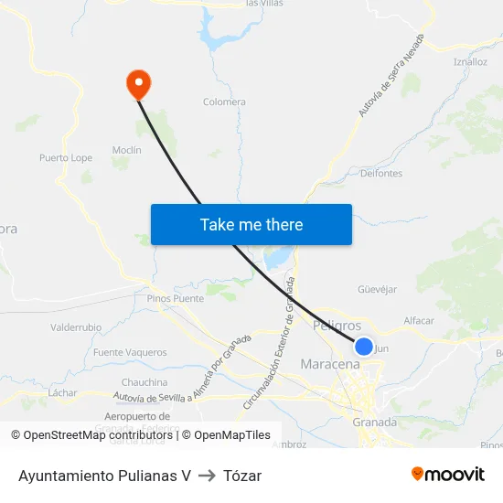 Ayuntamiento Pulianas V to Tózar map