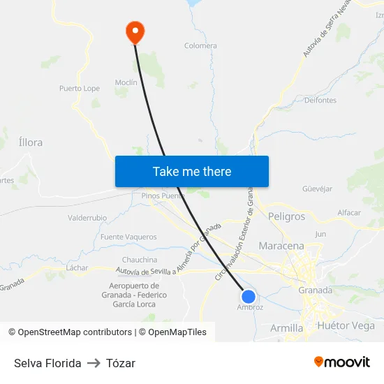 Selva Florida to Tózar map
