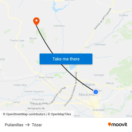 Pulianillas to Tózar map