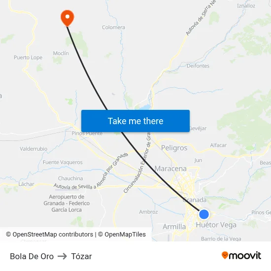 Bola De Oro to Tózar map