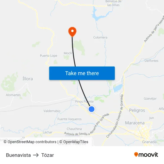 Buenavista to Tózar map
