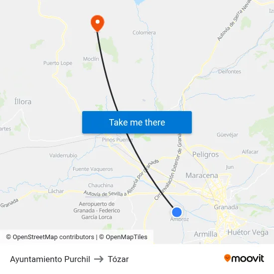 Ayuntamiento Purchil to Tózar map