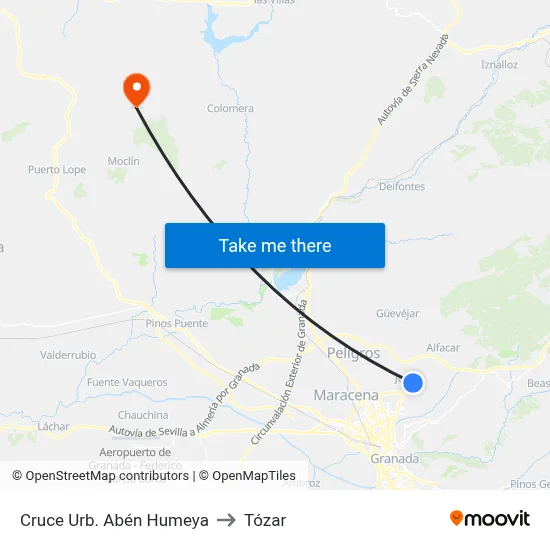 Cruce Urb. Abén Humeya to Tózar map