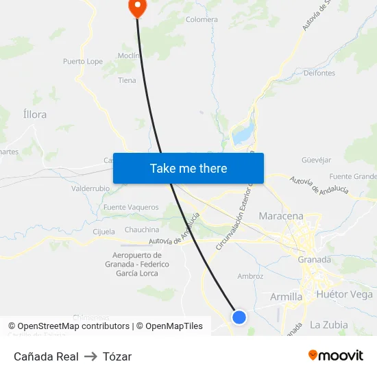 Cañada Real to Tózar map