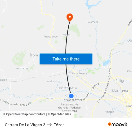 Carrera De La Virgen 3 to Tózar map