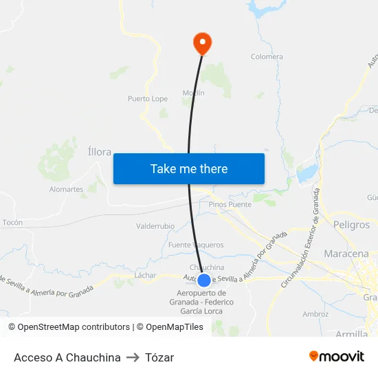 Acceso A Chauchina to Tózar map