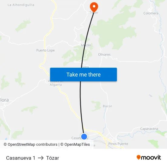 Casanueva 1 to Tózar map