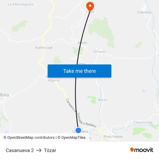 Casanueva 2 to Tózar map