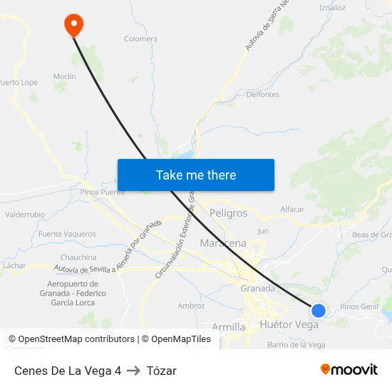 Cenes De La Vega 4 to Tózar map
