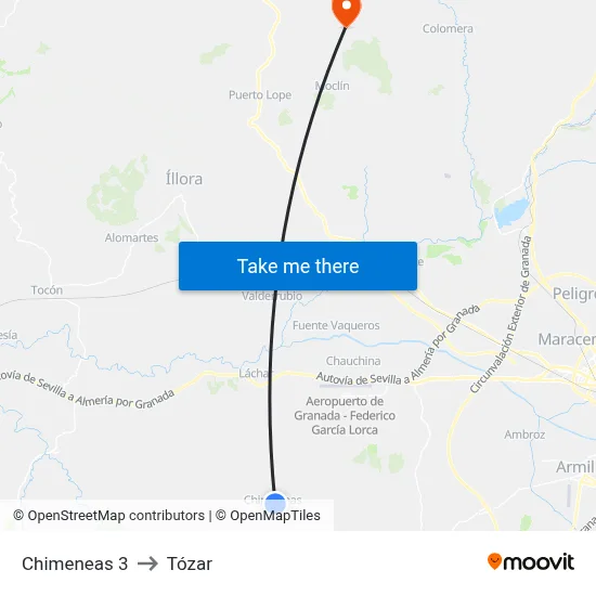 Chimeneas 3 to Tózar map
