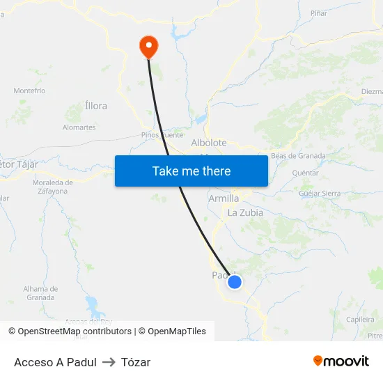 Acceso A Padul to Tózar map