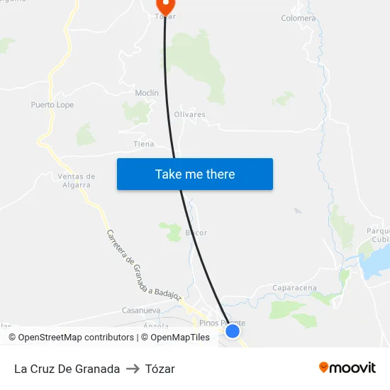 La Cruz De Granada to Tózar map
