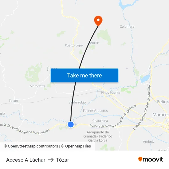 Acceso A Láchar to Tózar map