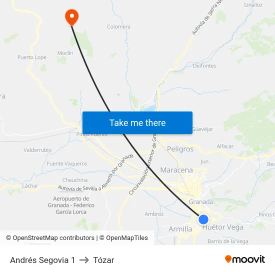 Andrés Segovia 1 to Tózar map