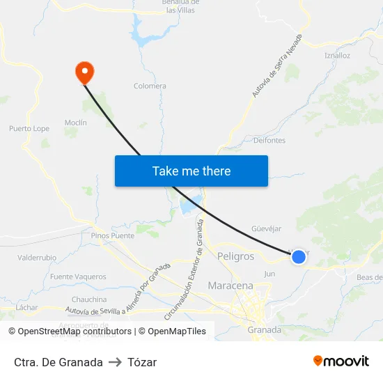 Ctra. De Granada to Tózar map