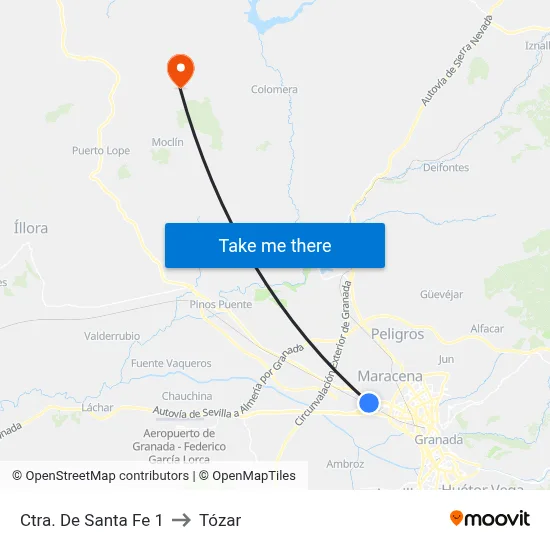 Ctra. De Santa Fe 1 to Tózar map