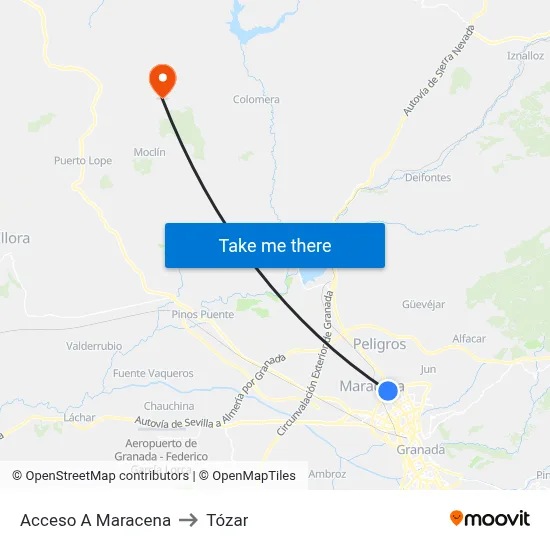Acceso A Maracena to Tózar map