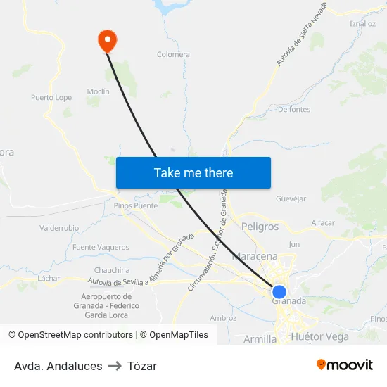 Avda. Andaluces to Tózar map