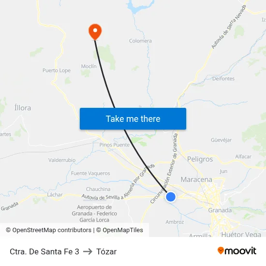 Ctra. De Santa Fe 3 to Tózar map