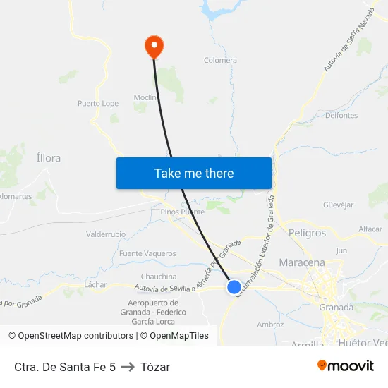 Ctra. De Santa Fe 5 to Tózar map
