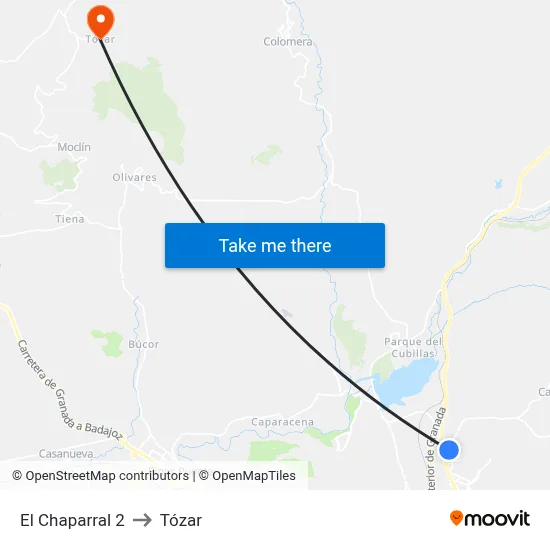 El Chaparral 2 to Tózar map