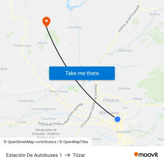 Estación De Autobuses 1 to Tózar map