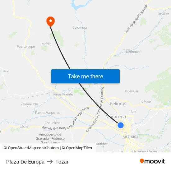 Plaza De Europa to Tózar map