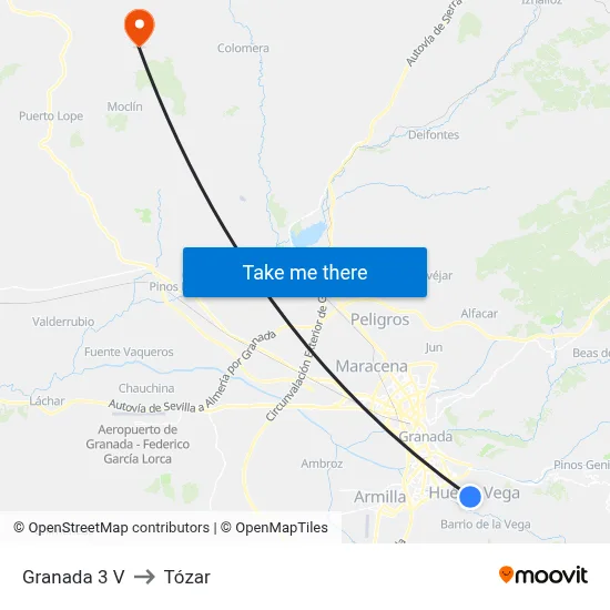Granada 3 V to Tózar map