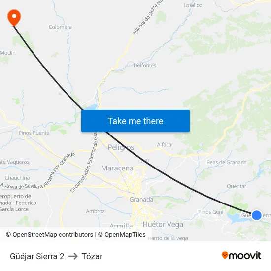Güéjar Sierra 2 to Tózar map