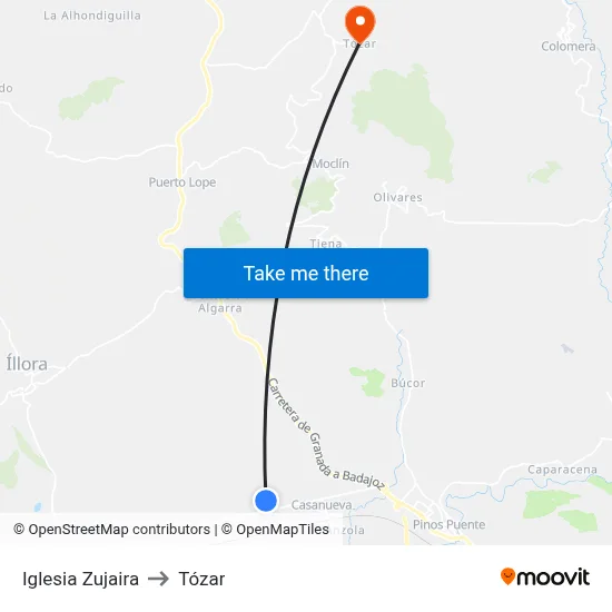 Iglesia Zujaira to Tózar map