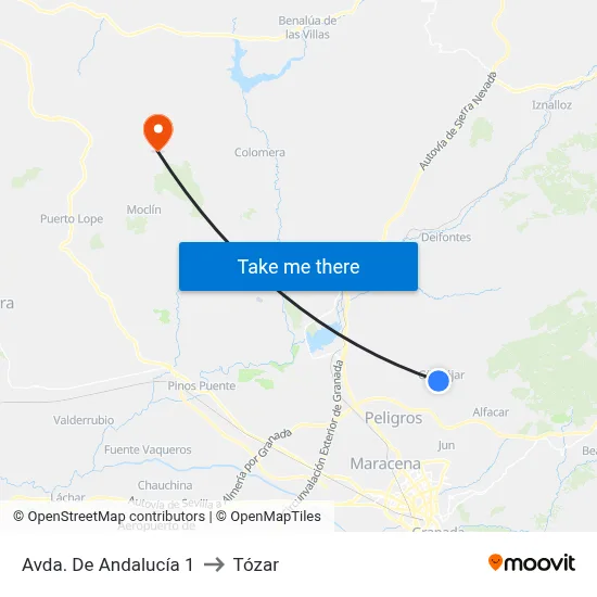 Avda. De Andalucía 1 to Tózar map