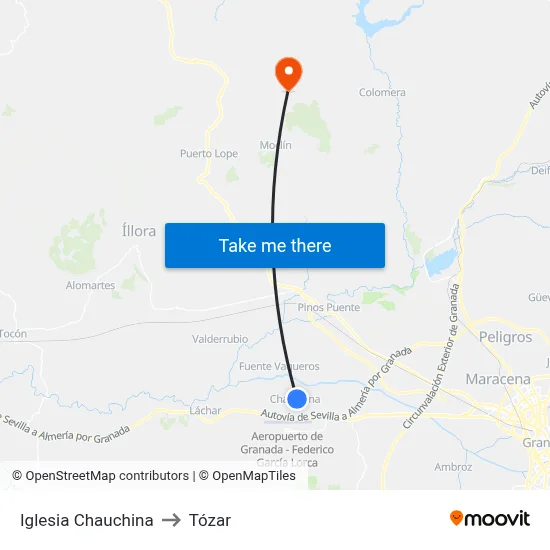 Iglesia Chauchina to Tózar map