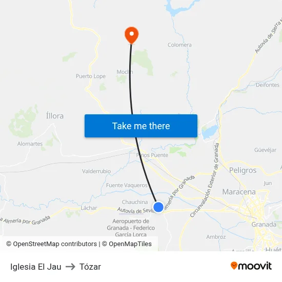 Iglesia El Jau to Tózar map