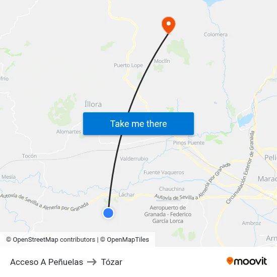 Acceso A Peñuelas to Tózar map