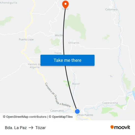 Bda. La Paz to Tózar map