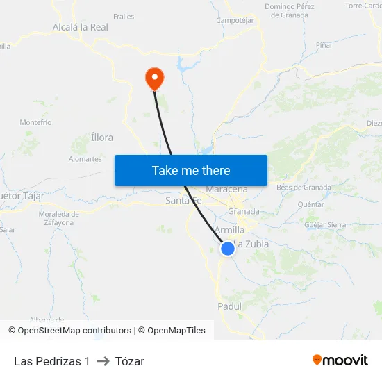Las Pedrizas 1 to Tózar map