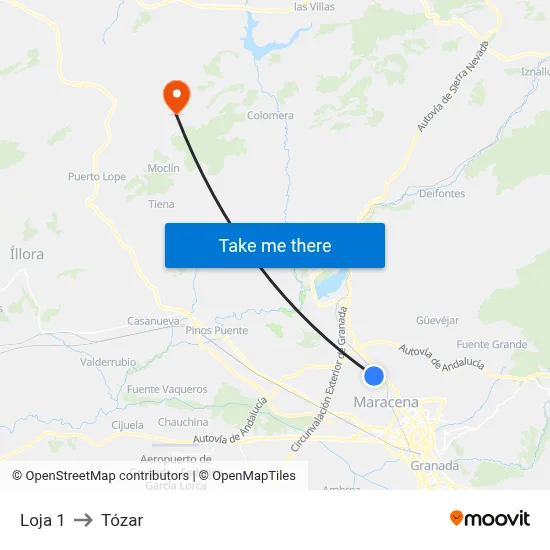 Loja 1 to Tózar map