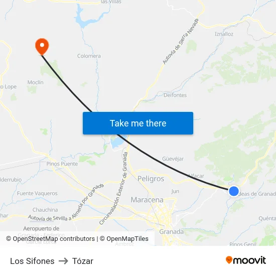 Los Sifones to Tózar map