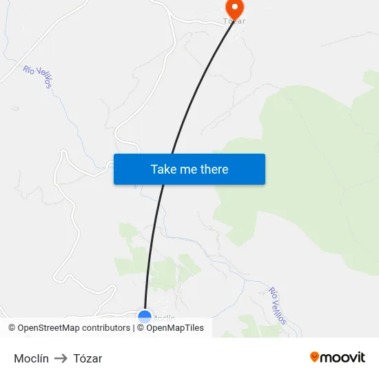 Moclín to Tózar map