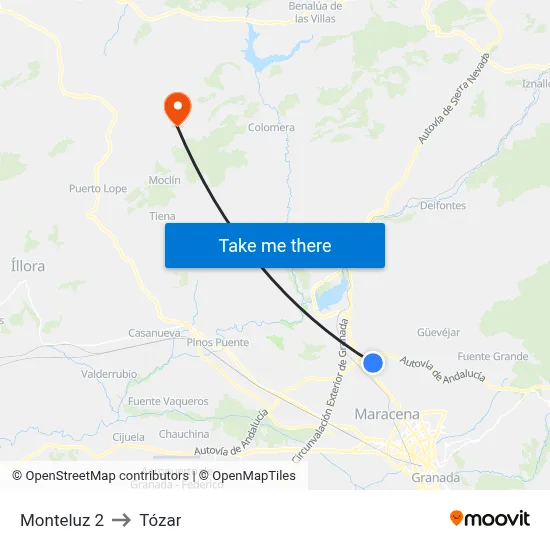 Monteluz 2 to Tózar map
