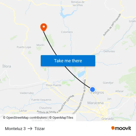 Monteluz 3 to Tózar map