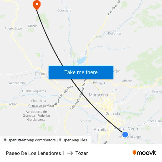 Paseo De Los Leñadores 1 to Tózar map
