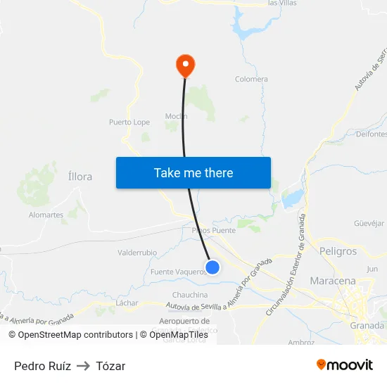 Pedro Ruíz to Tózar map