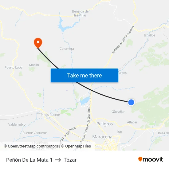 Peñón De La Mata 1 to Tózar map