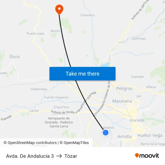 Avda. De Andalucía 3 to Tózar map