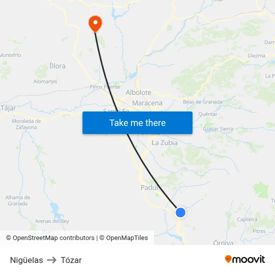Nigüelas to Tózar map