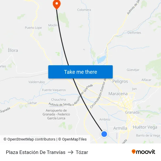 Plaza Estación De Tranvías to Tózar map