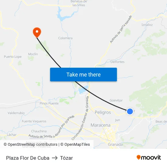 Plaza Flor De Cuba to Tózar map